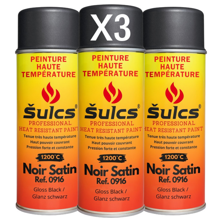 Noir Satin - Peinture professionnelle très haute température 1200°c - Aérosol 400Ml - Ref. 0916